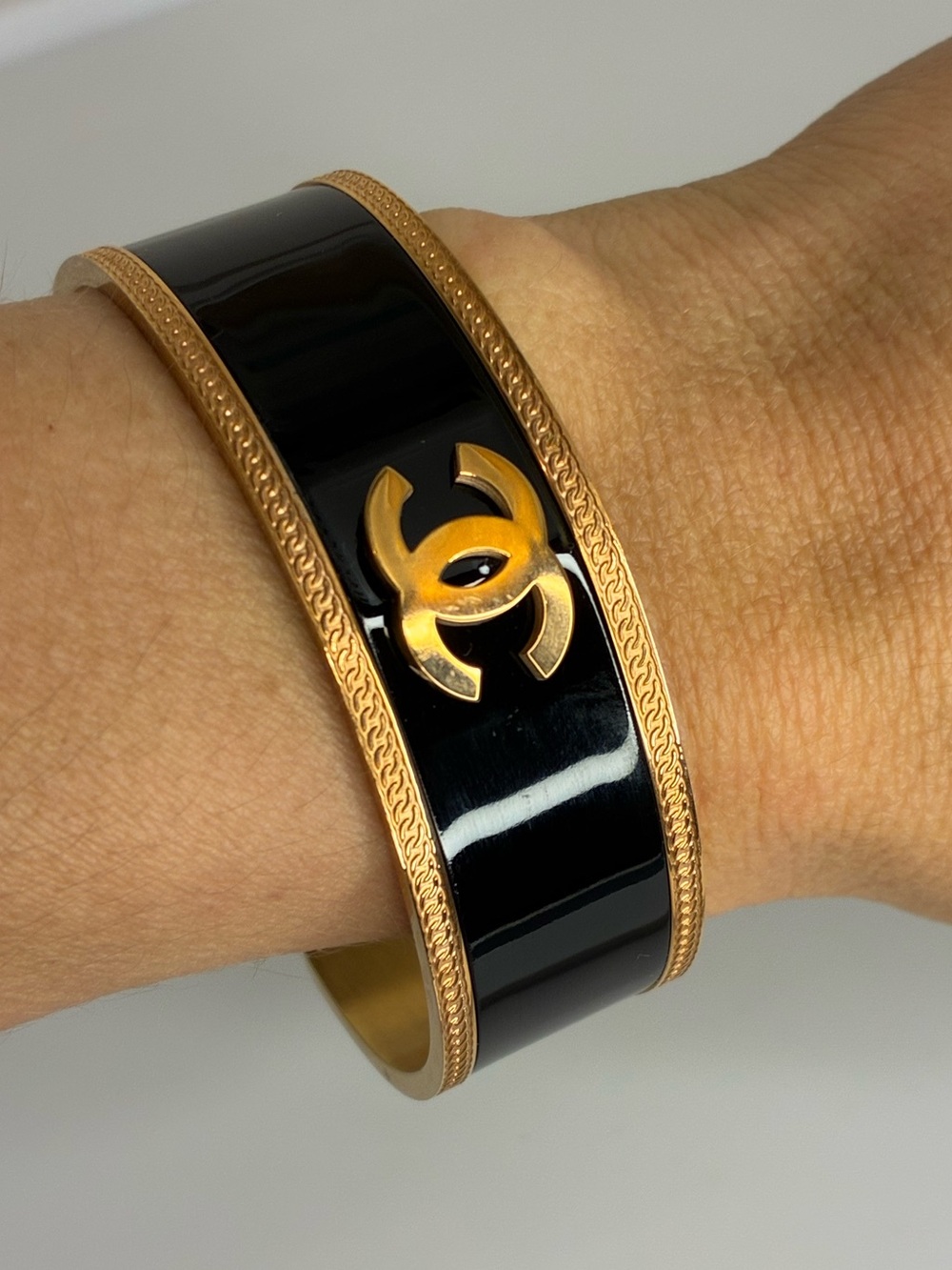 Black Enamel and Gold-Tone Cuff Bracelet - Designer-Inspired Women's Jewelry